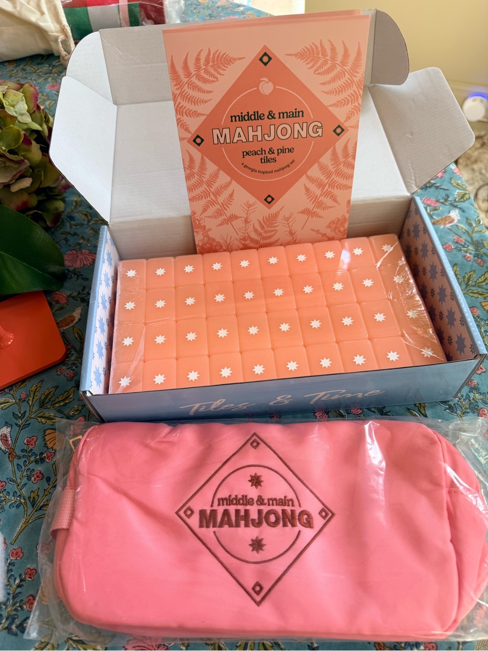 Middle & Main NWT Peach & Pine Mahjong tiles. Never opened.